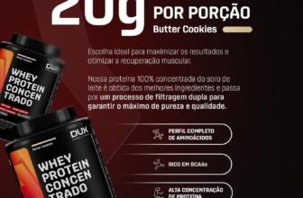 DUX HUMAN HEALTH Whey Protein Concentrado 900g Sabor Butter Cookies – 20g de Proteínas por Porção, Sem Glúten e Sem Lactose