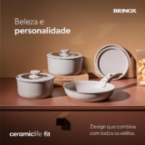 Brinox – Jogo de Panelas Antiaderente Ceramic Life 10 Peças Cabo Removível Fit – Areia